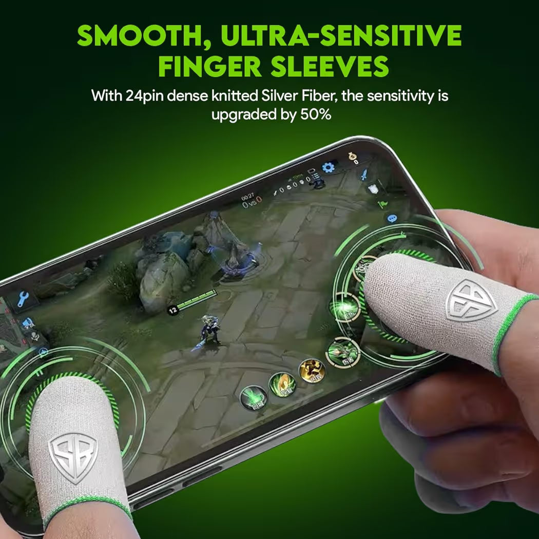 SpinBot Silver Fiber Thumb & Finger Sleeve for Mobile Game (4 Pieces), Pubg,Cod,Freefire -with Metal Carry Box-Pack of 2 Pair